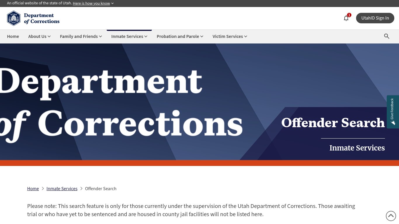 Utah Department of Corrections Offender Search